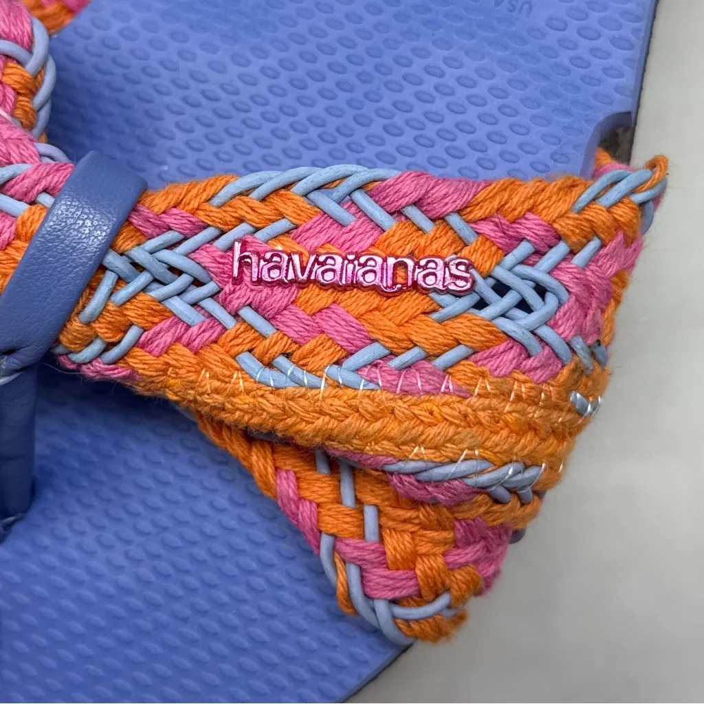 NWT Havaianas Saint Tropez Crochet Woven Thong Slide Flop Flop Sandal Shoes Blue - Image 4