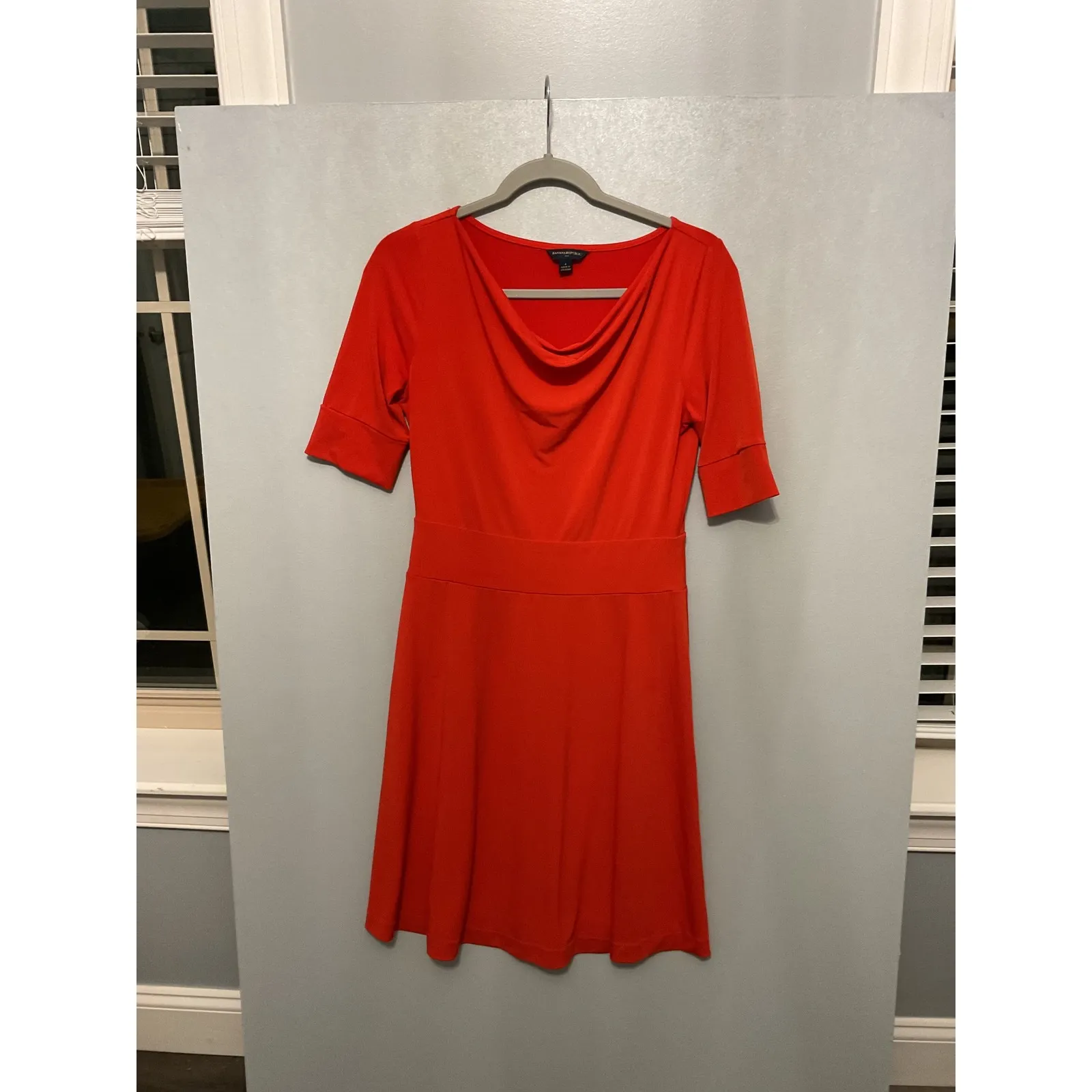 Banana Republic Orange Cowl Neck Elbow Sleeve Sheath Dress Size 4 - Image 3