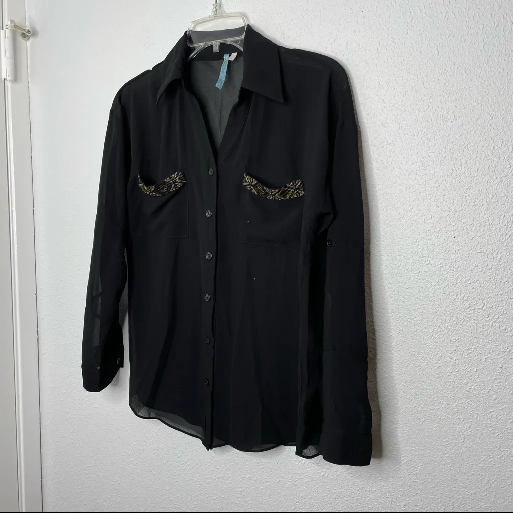 Moonlight Semi Sheer Black Botton Down Blouse size S - Image 2