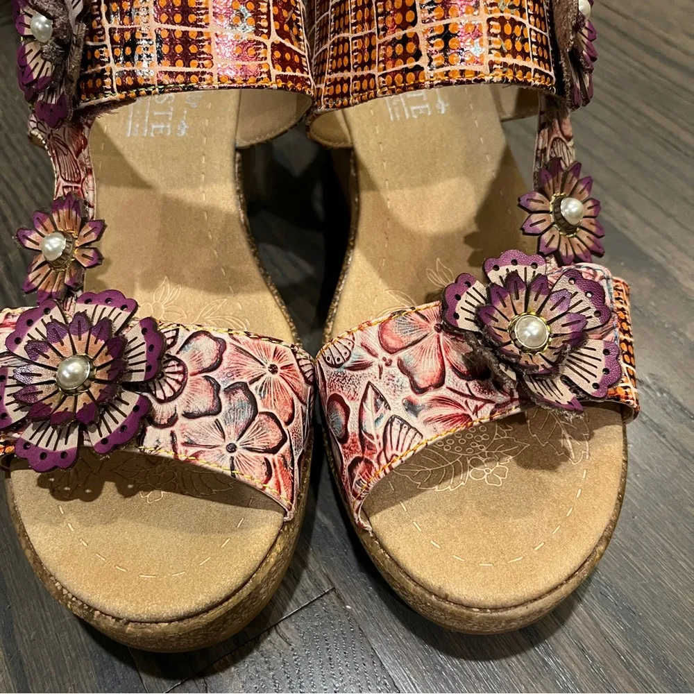 Spring Step L'Artiste Radd Back Strap Sandal Purple Multicolor Size 40 (US 9.5) Gold - Image 4