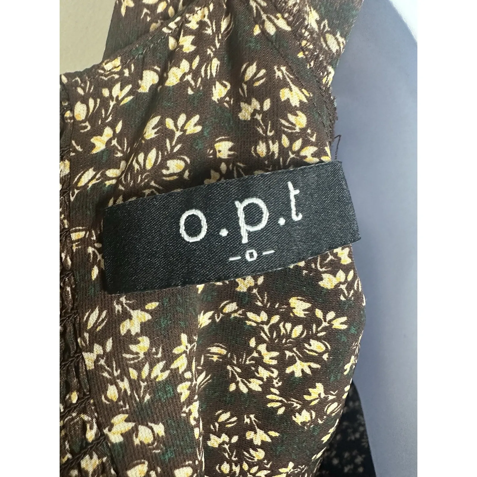 Opt‎ Lemon Floral Midi Dress High Slit Smocked Back Brown Floral NWOT Size 0 - Image 9