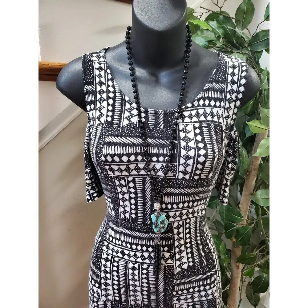 Design History Women's Black & White Viscose Round Neck Long Maxi Dress Size S - Image 2