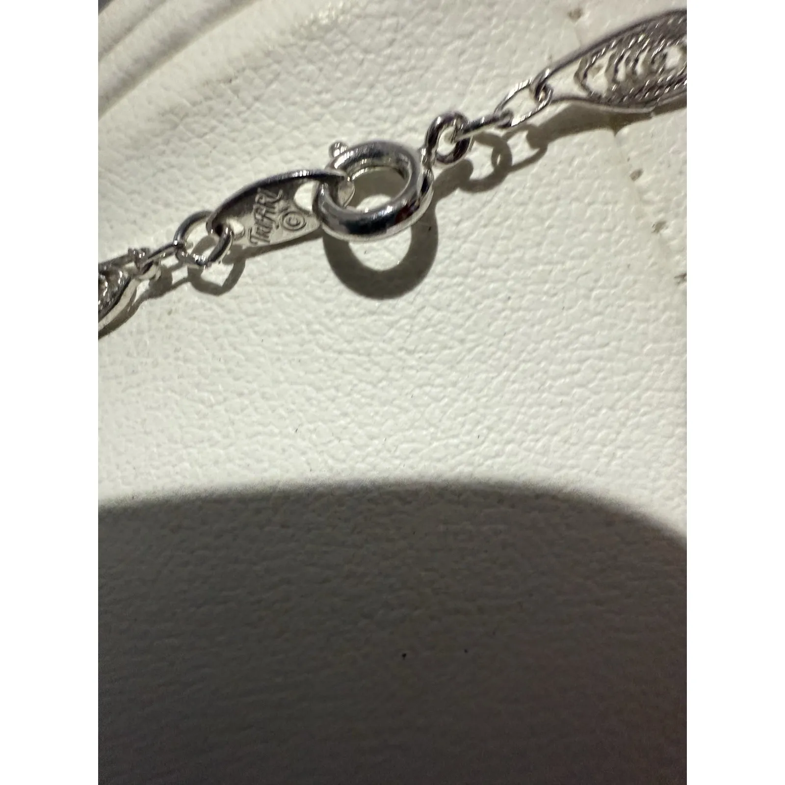 Crown Trifari Silver Tone Necklace Spun Oval Filigree 24" Delicate Vintage Retro - Image 3