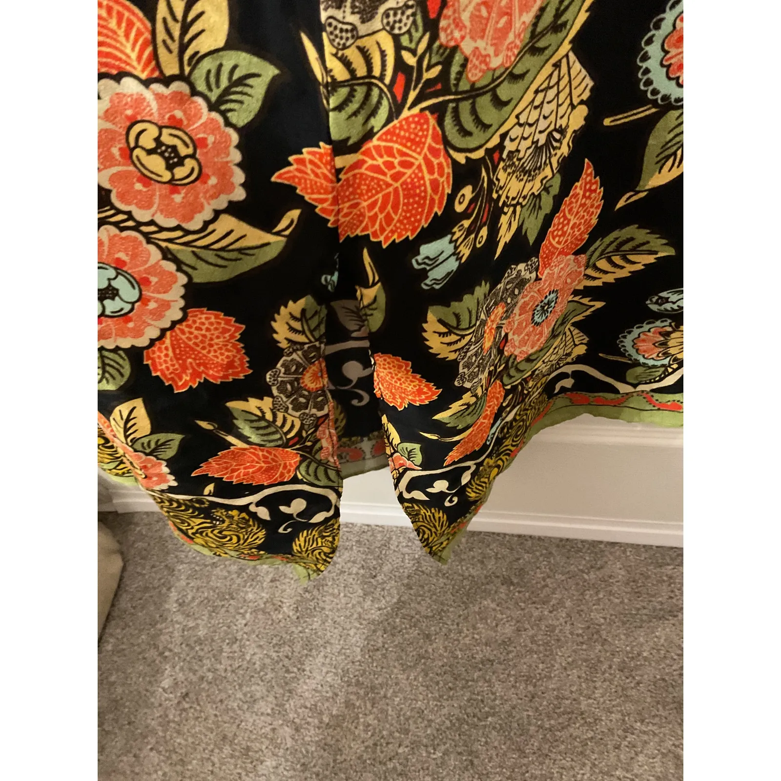 Rhode Resort 100% Silk Orange Floral Red Trim V - Image 9