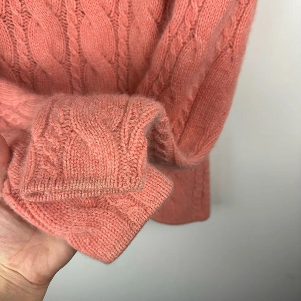 Katherine Kelly Cable Knit Cashmere Sweater Sz Large Turtleneck Peach Pink - Image 9