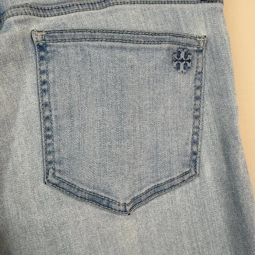 Tory Burch Straight Leg Denim Jeans Womens 28 Blue Stretch Logo Designer Classic - Image 9