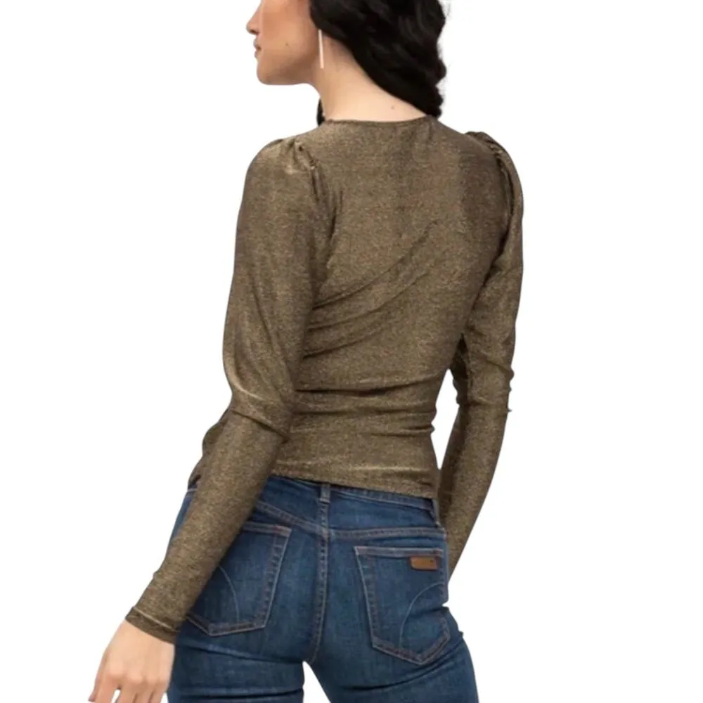 NWT n:Philanthropy Delia Long Sleeve Cut Out Black Gold Top LARGE - Image 2