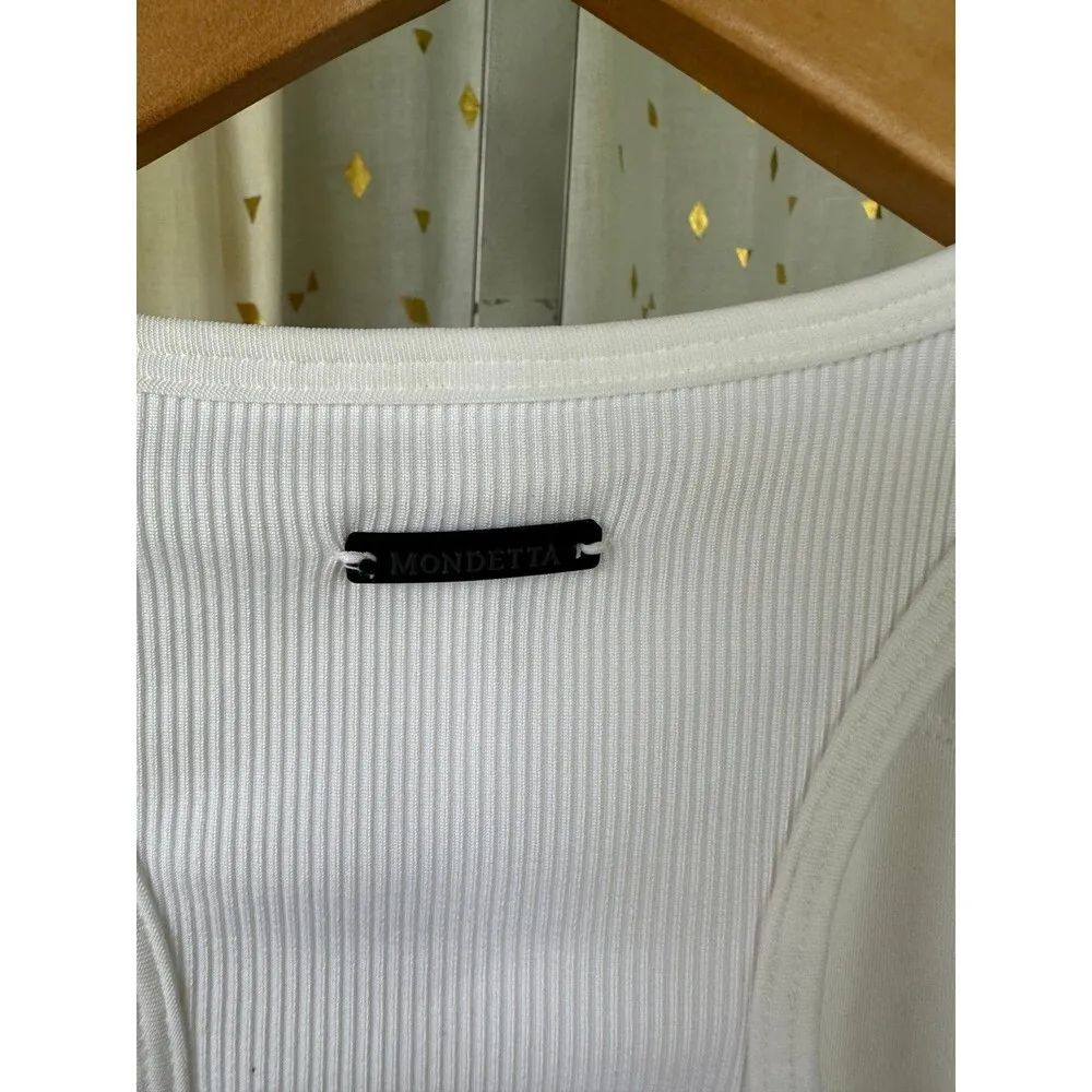 Mondetta Ribbed Padded Side Stripe Applique Racer Back Sports Bra Crop Top S - Image 5