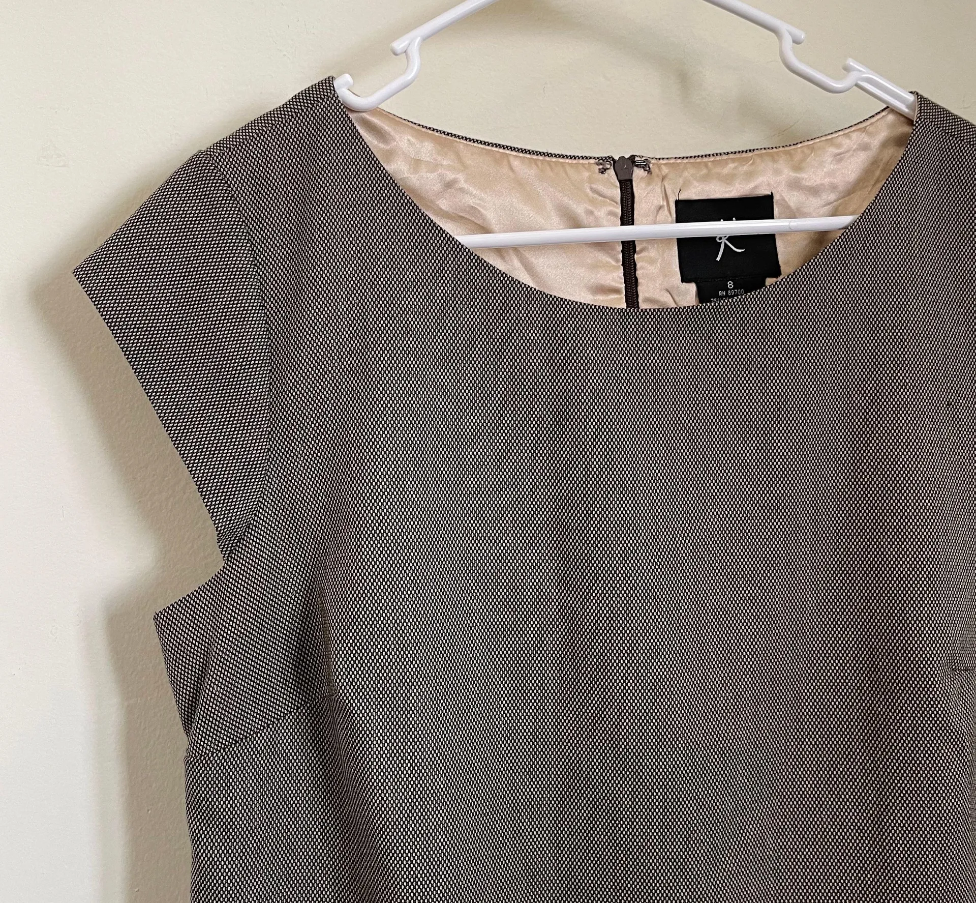 Vintage Textured Cap Sleeve Pocket Dress Brown Size 8 - Image 4