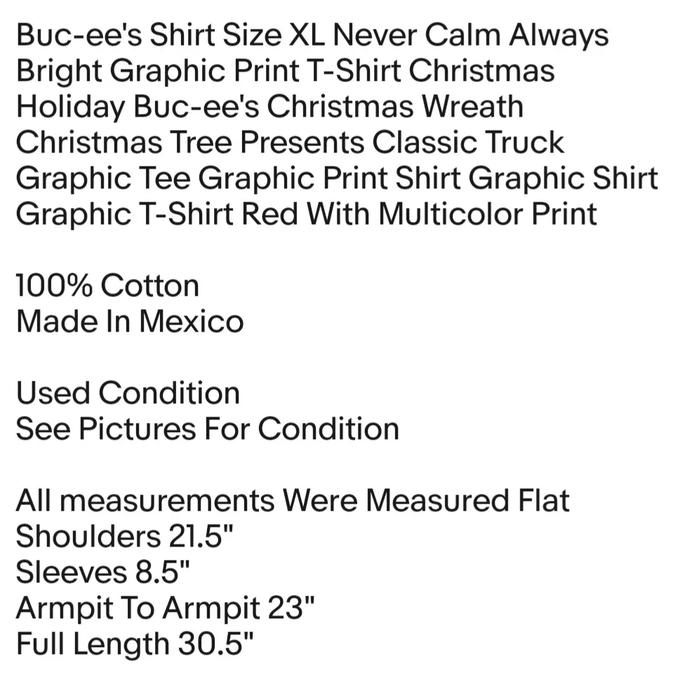 Shirt Size XL Never Calm Always Bright Graphic Print T-Shirt Christmas Holiday Unisex - Image 2