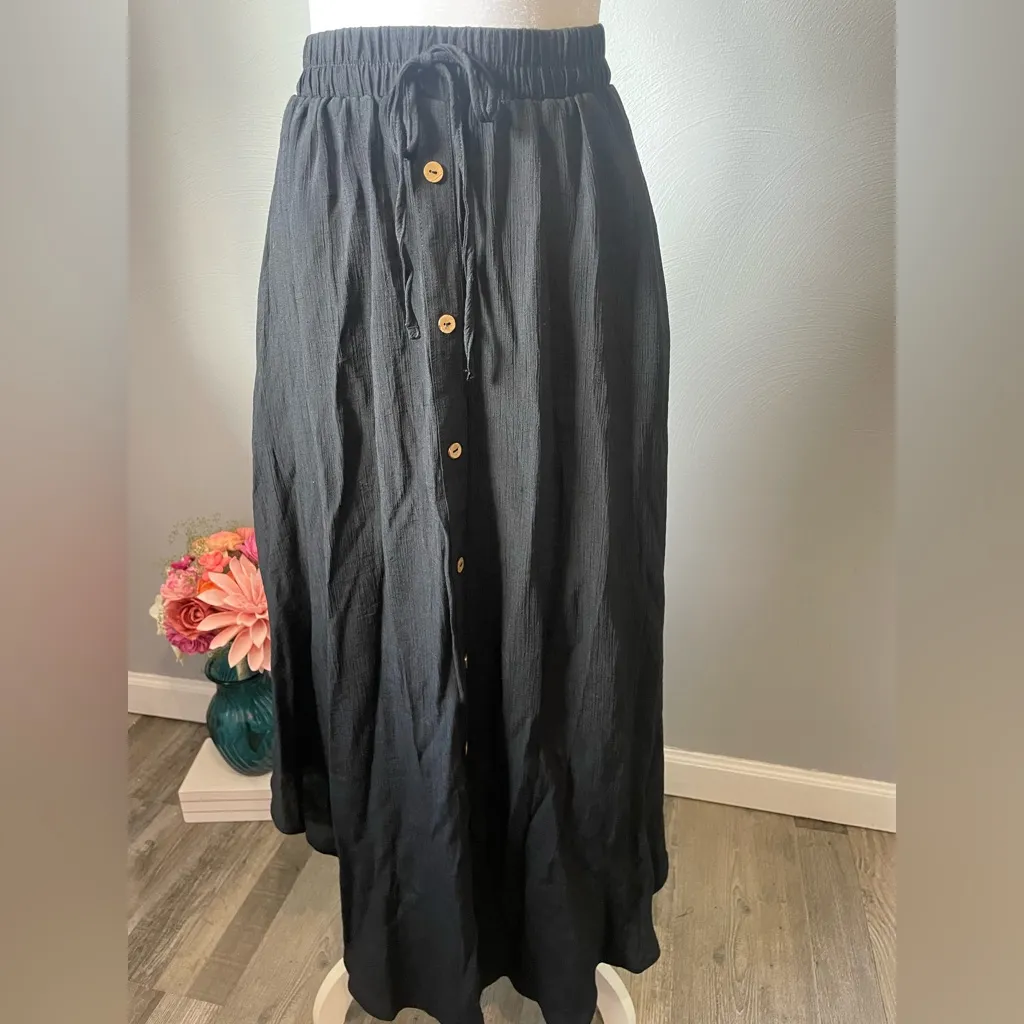 Halara High Waisted Drawstring Pocket Flowy Midi Casual Skirt - Image 5