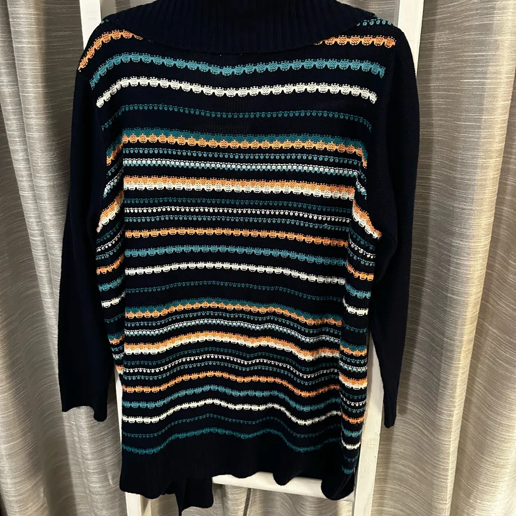 Ruby Rd. Multicolor Striped Cardigan Blue Size L - Image 2