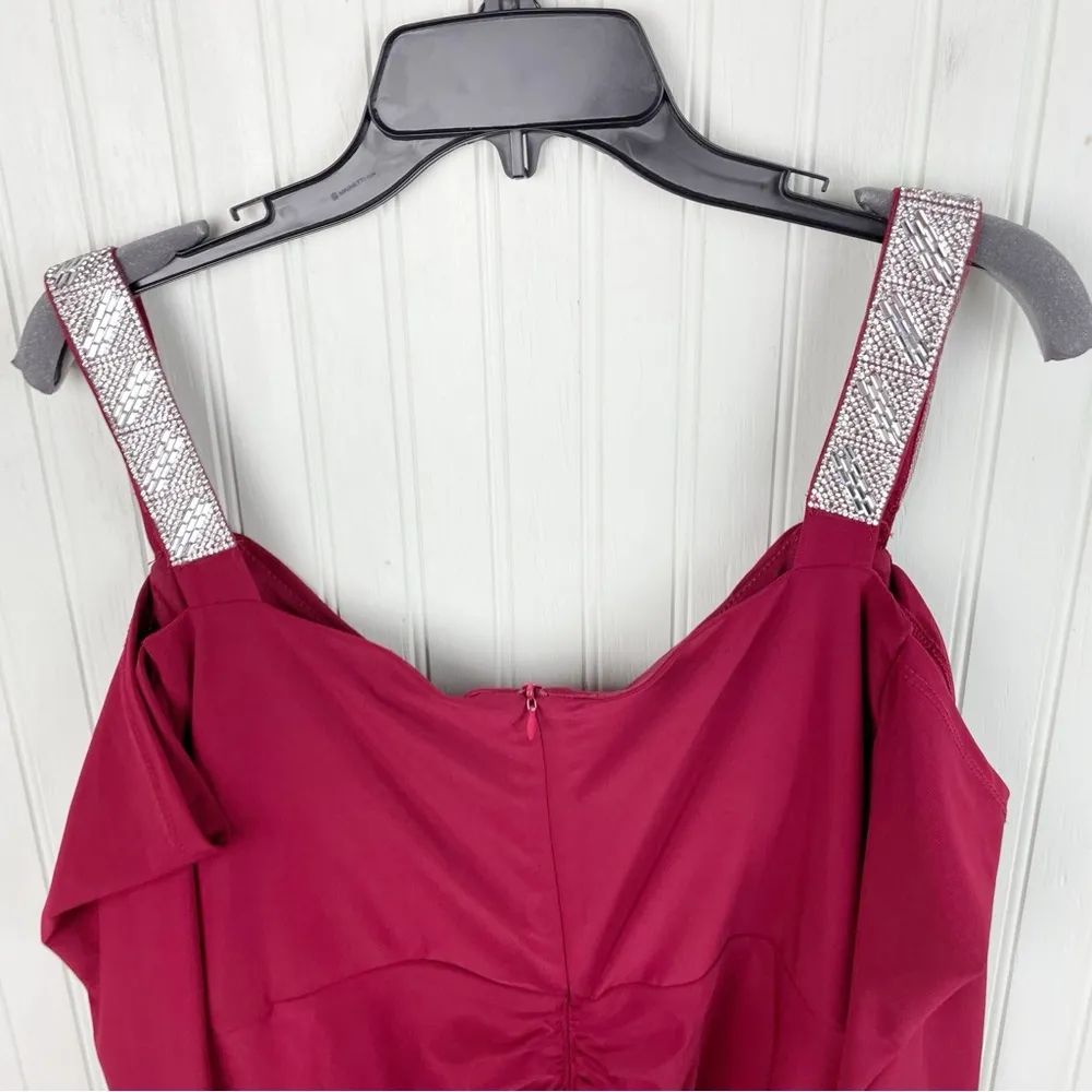 NEW R&M Richards Cold Shoulder Rhinestone Long Formal Dress 5659 Merlot Size 18W - Image 10