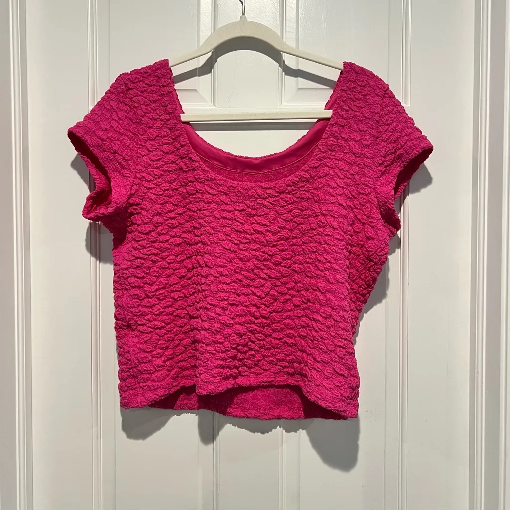 Anthropologie Maeve Socialite Popcorn Tee Medium Pink Stretchy Short Sleeve Top - Image 4
