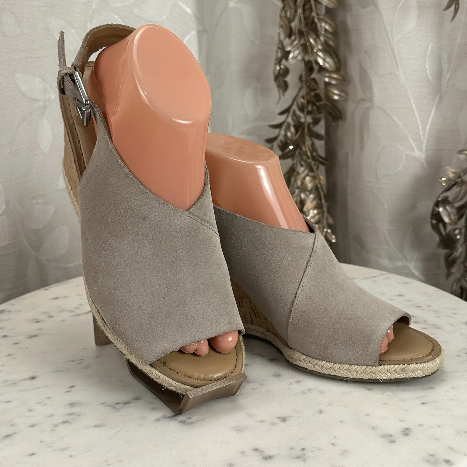 Franco Sarto Julien Sandal Cork Wedge Taupe‎ Suede Espadrilles Size-8.5M Boho - Image 6