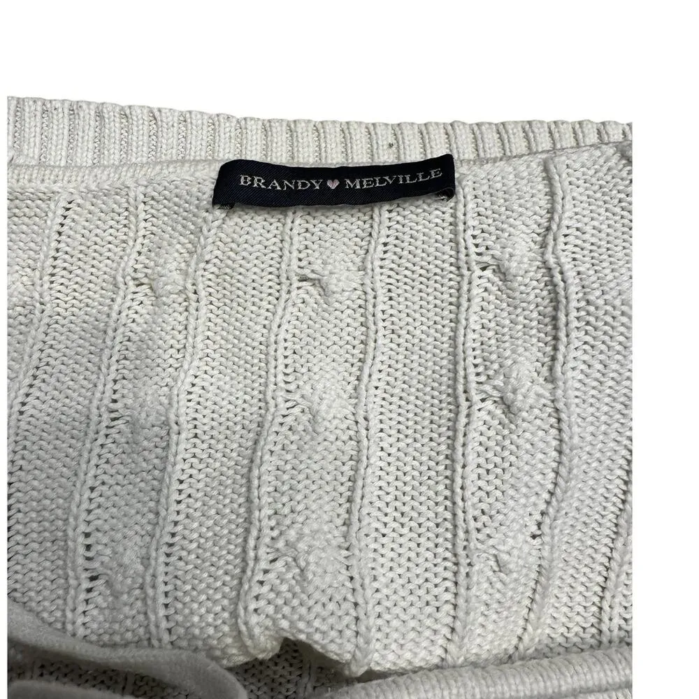 BRANDY MELVILLE Sweater Crop Top in White with Cable Knit One Size - Image 3