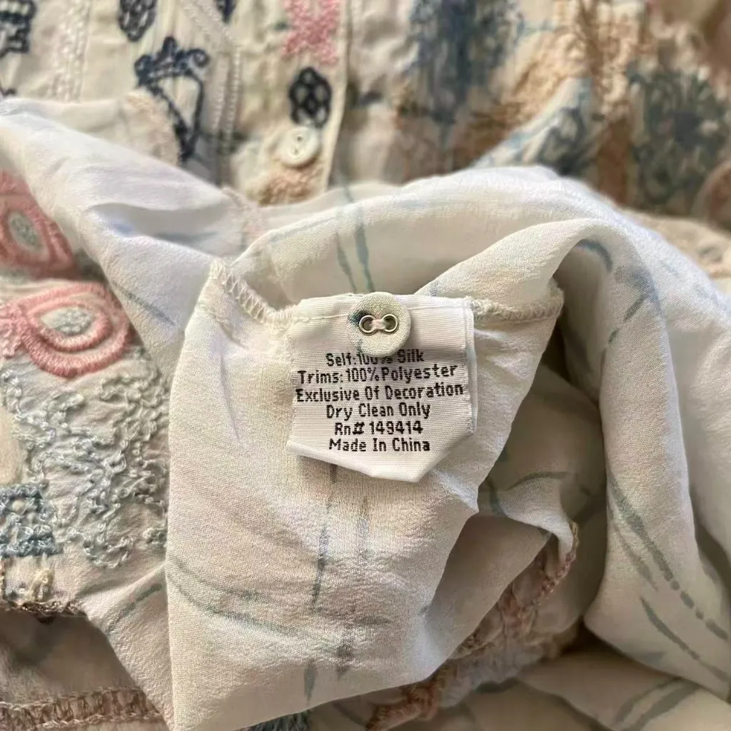 NWOT Johnny Was Biya Embroidered Floral Silk Boho Long Sleeves Shirt Blouse Sz S - Image 11