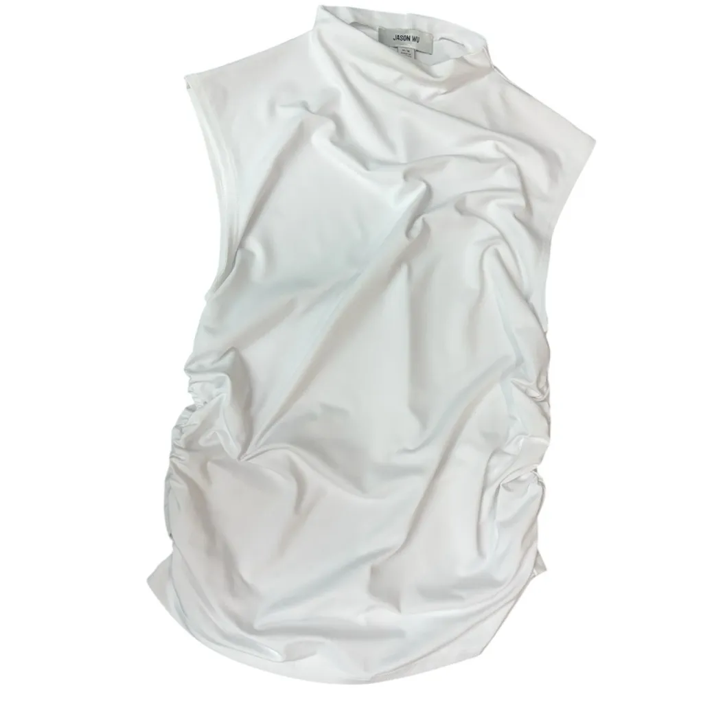 Jason Wu White Sleeveless Mock Neck Ruched Top Size Medium EUC Basic White Cowl - Image 8