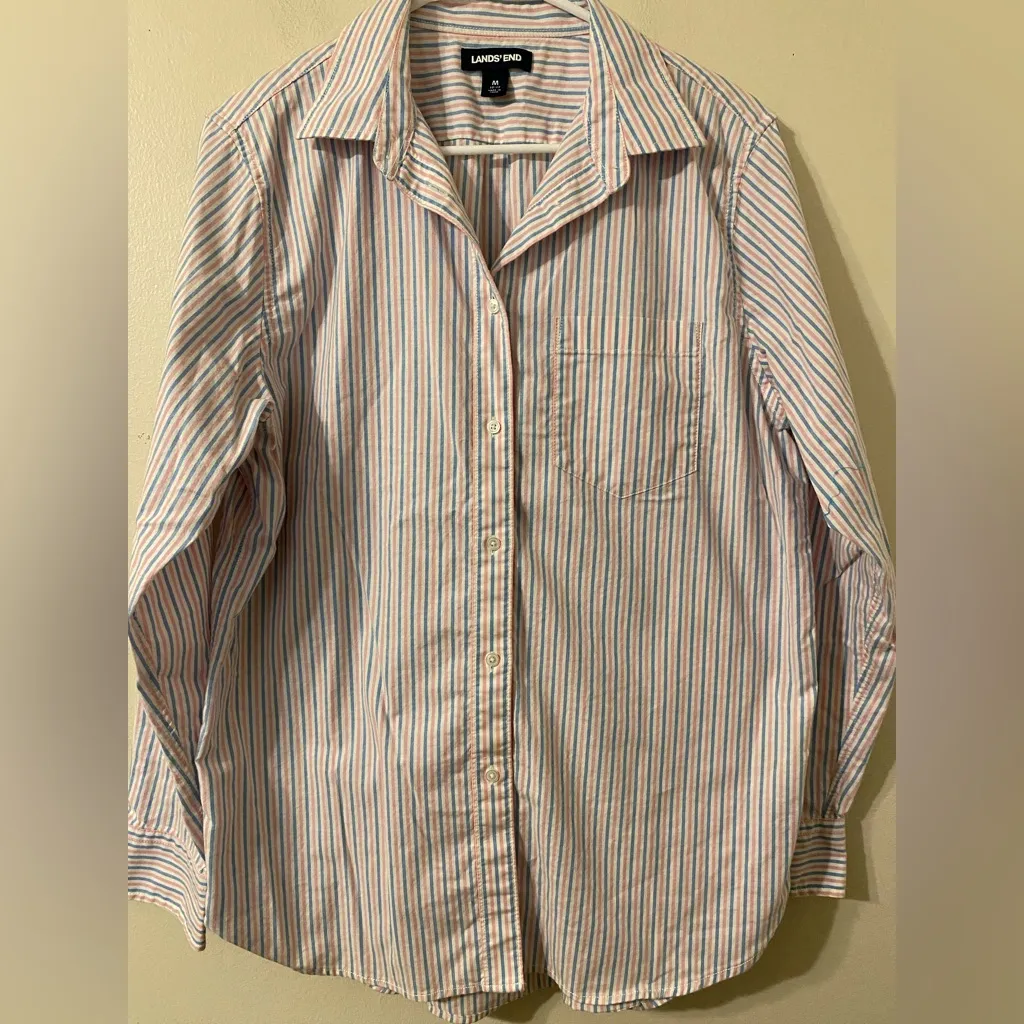 Lot of 2 Women's Lands' End Multicolor Striped Button - Image 2