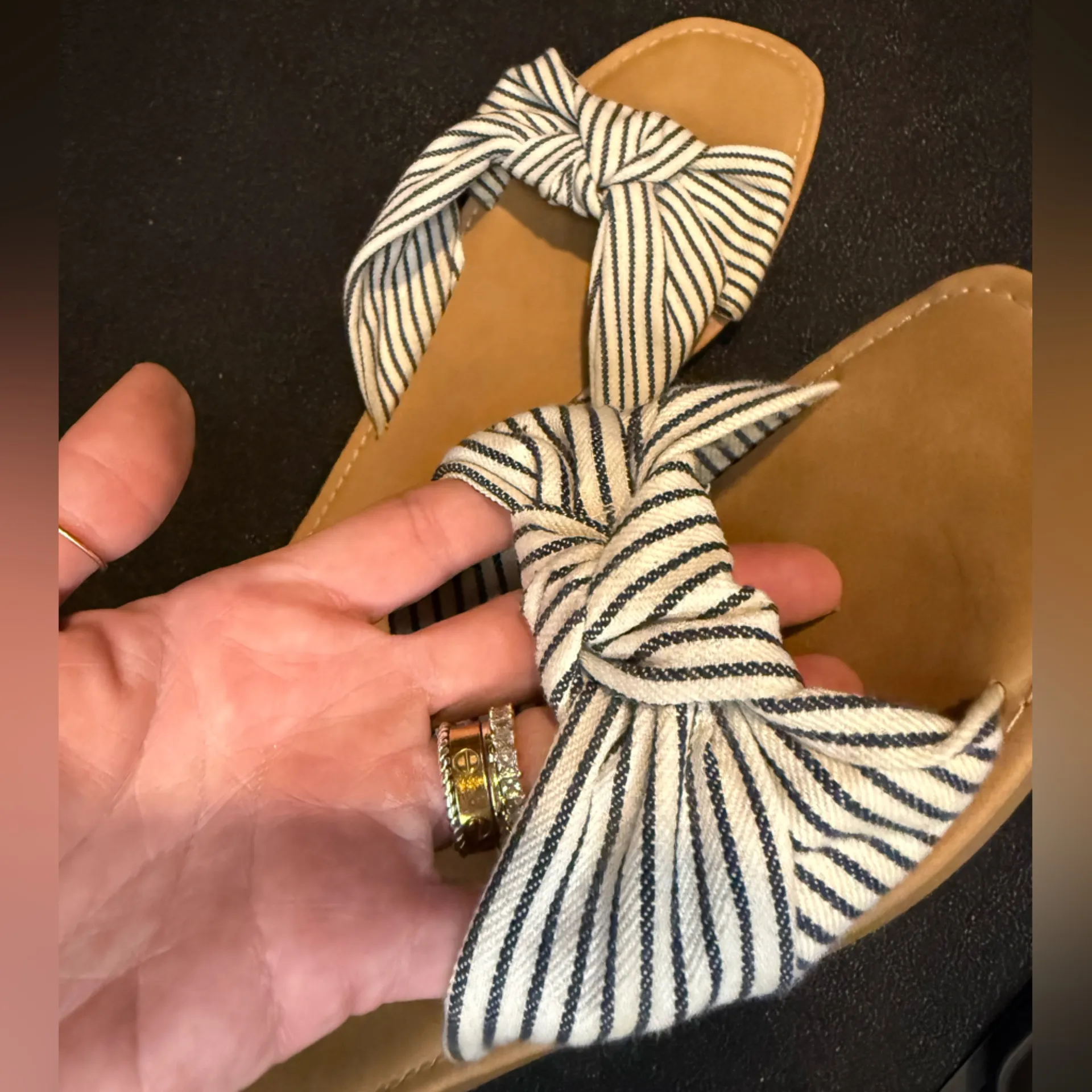 🤎🤍Bamboo Navy/White Striped Slides•Size:9🤍🤎 - Image 6