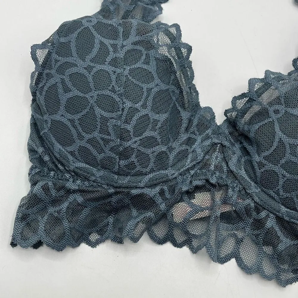 Victoria’s Secret VS PINK Lace Bralette Slate Gray Blue Sz XS - Image 3