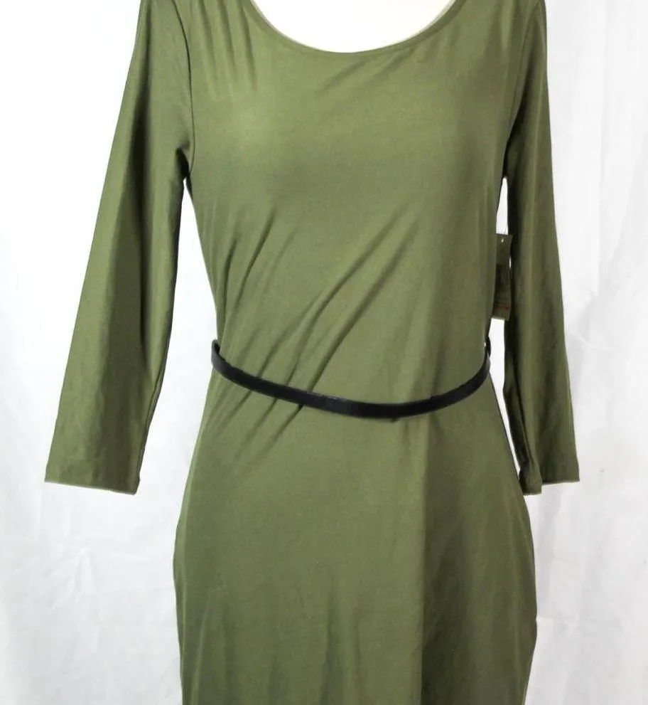 Casual Neutral Olive Toned Green Dress with Black Leather Belt NWT - Image 2