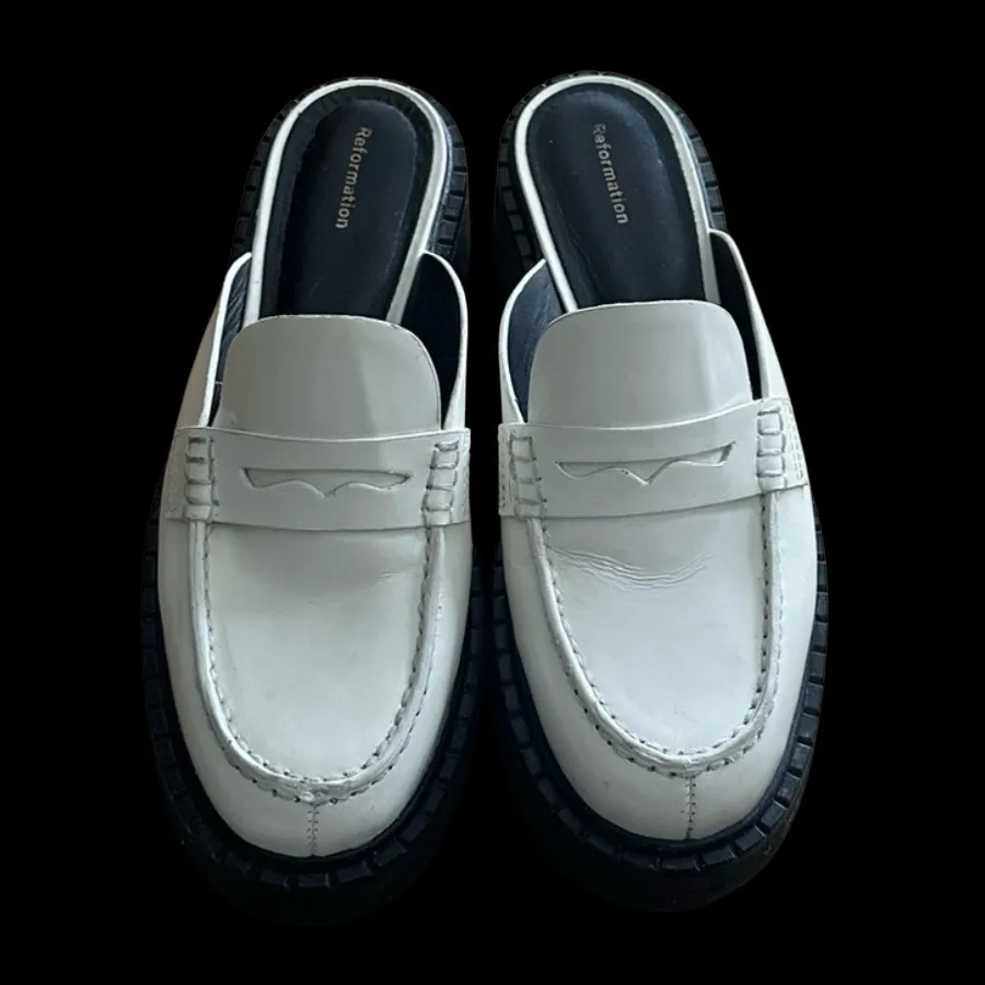 Reformation Angie Leather Loafer Mule (black/white) 7 - Image 9