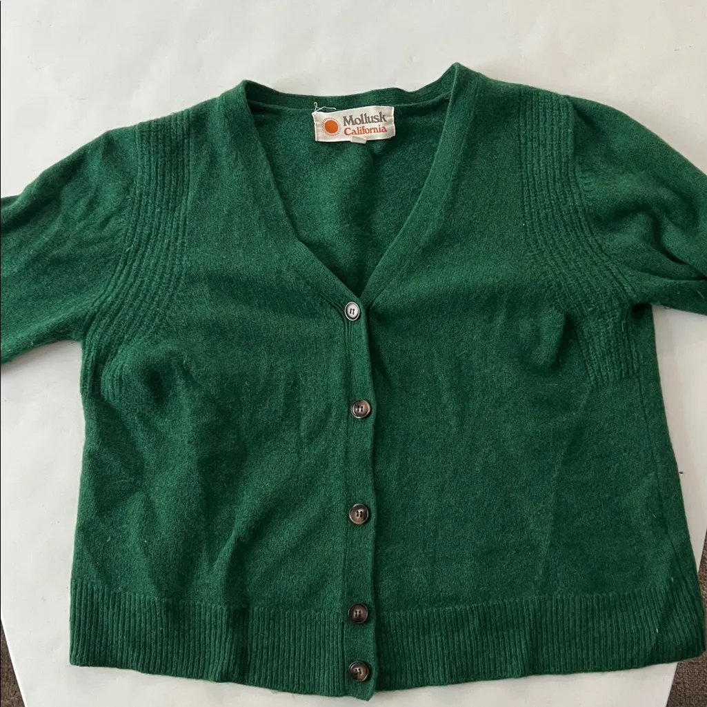 Mollusk California Taiana Green Button Down Merino Wool Cardigan Sweater M $140 Size M - Image 3