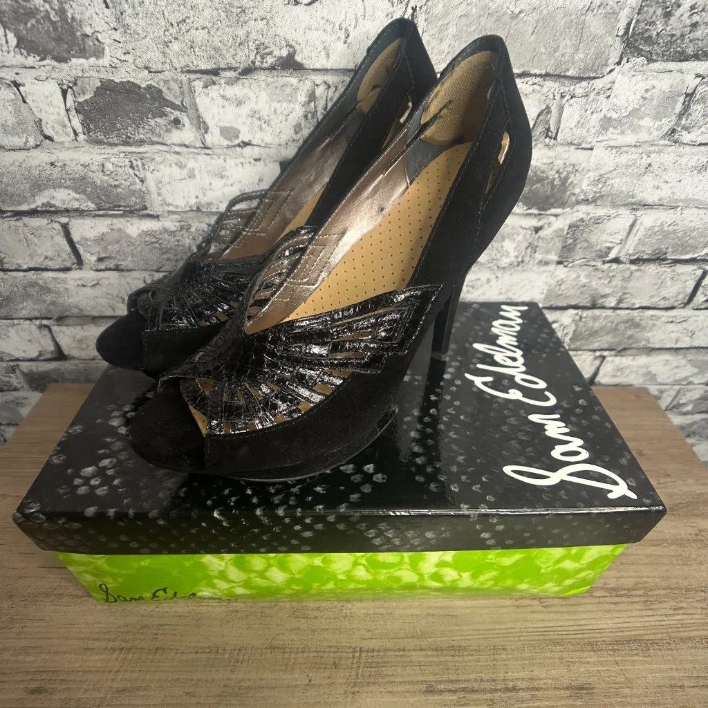 EUC Sam Edelmen Nixie Black Glass Snake Heels Size 8.5 IN BOX - Image 13