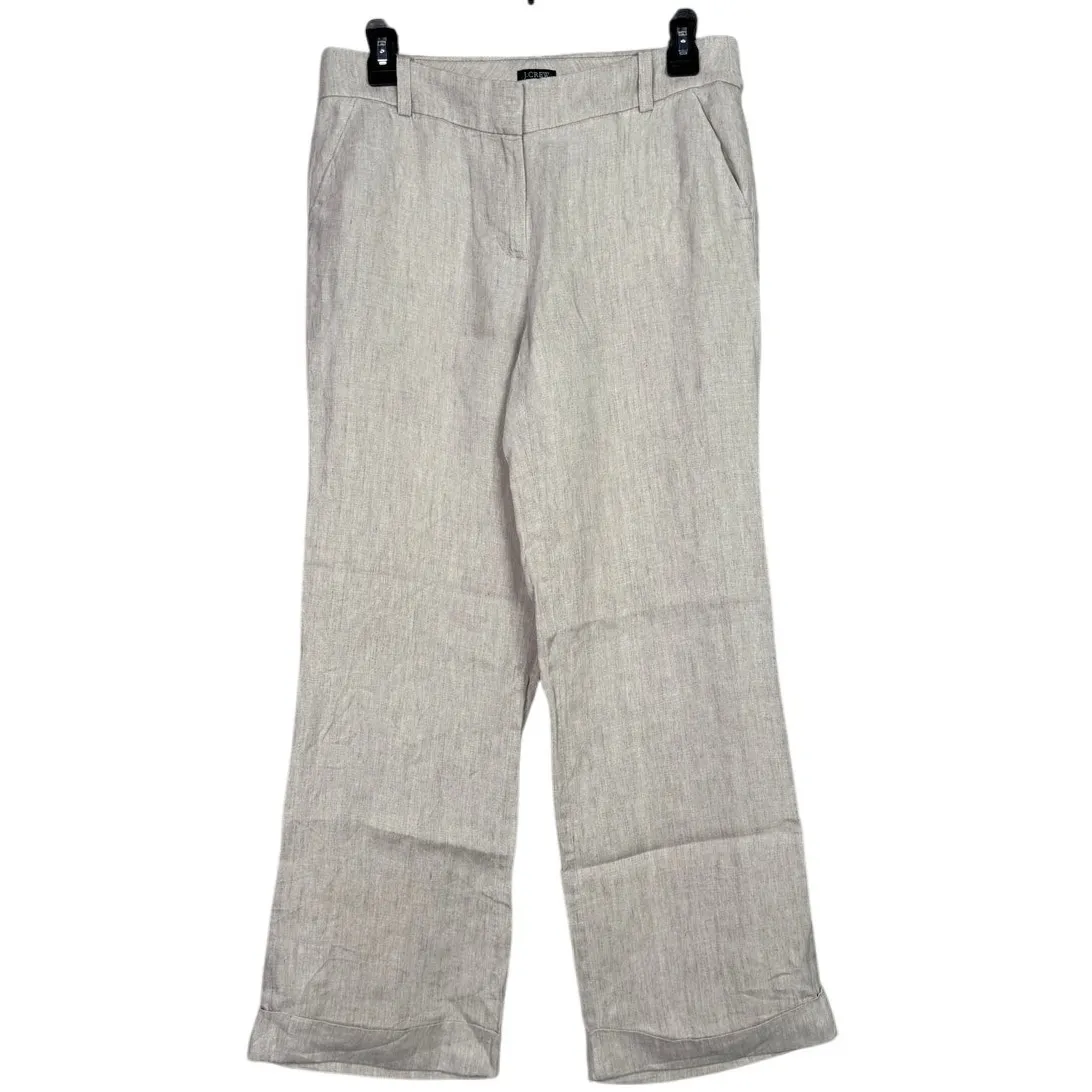 J. Crew City Fit Linen Mid Rise Waist Straight Wide Leg Pant Pocket Zip 2 Beige - Image 10