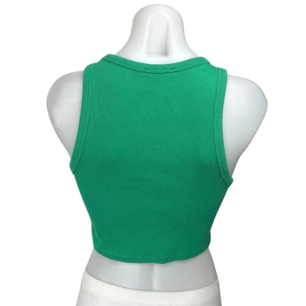 Zara Green Ribbed Knit Sleeveless Cami Camisole Cropped Sweater Tank Crop Top  L - Image 2