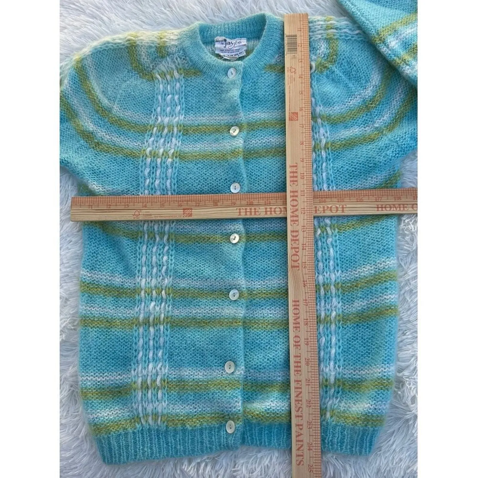 Vintage Joyce Sportswear Mohair Wool Cardigan 60s Hong Kong – Suéter Vintage Blue Size M - Image 4
