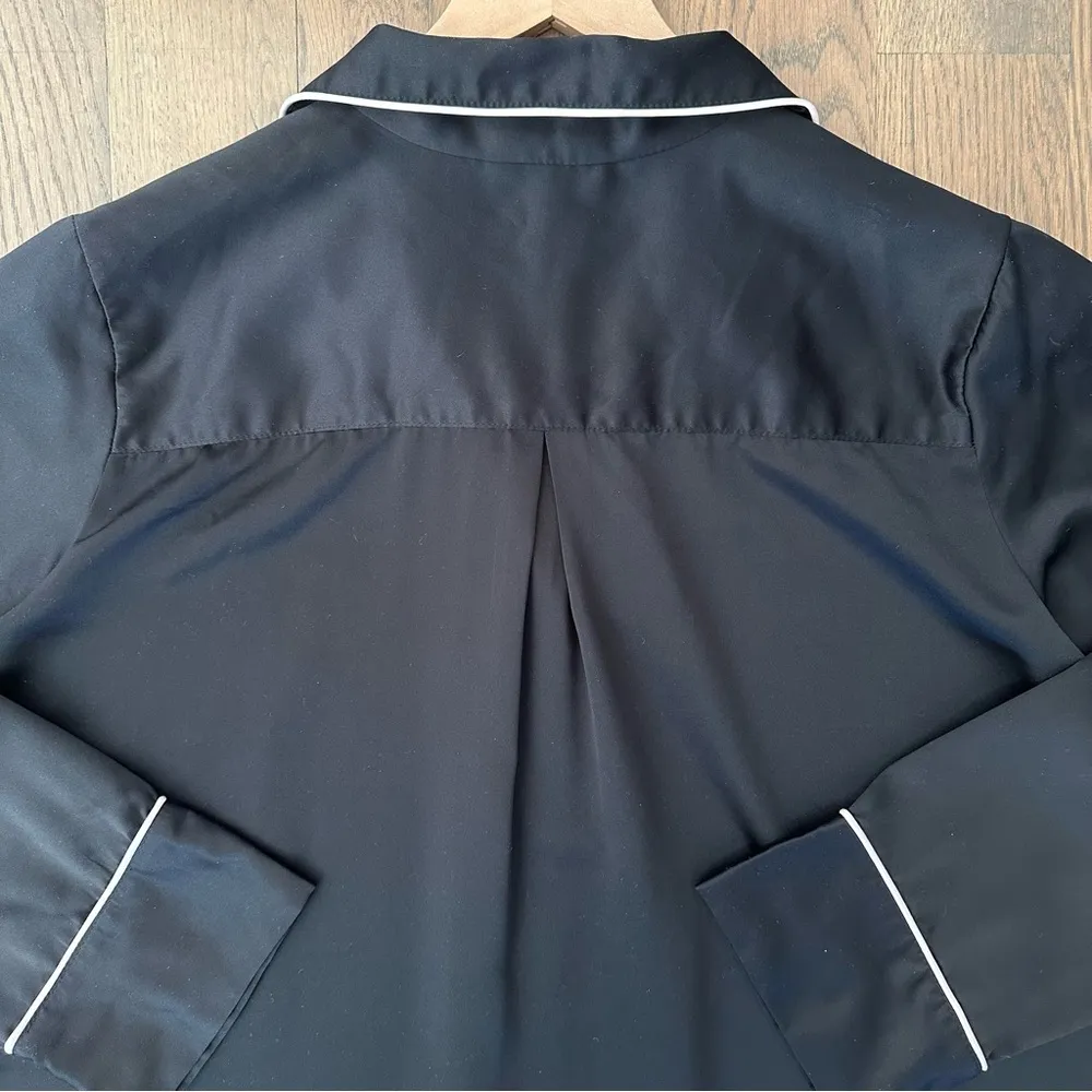 Natori Womens Charm Essentials Solid Button Down Sleepshirt Black & White Small - Image 7