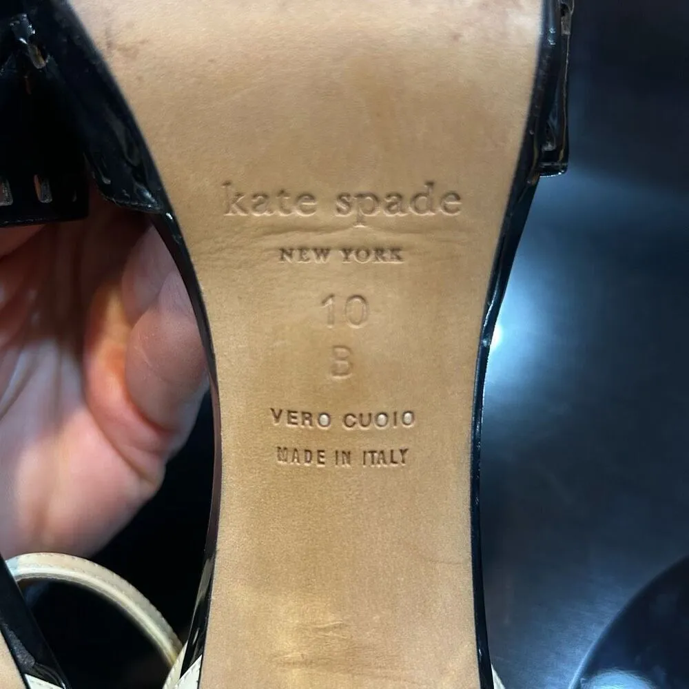 Kate Spade New York Fresia porcelain patent black platform sandal heels size‎ 10 - Image 5