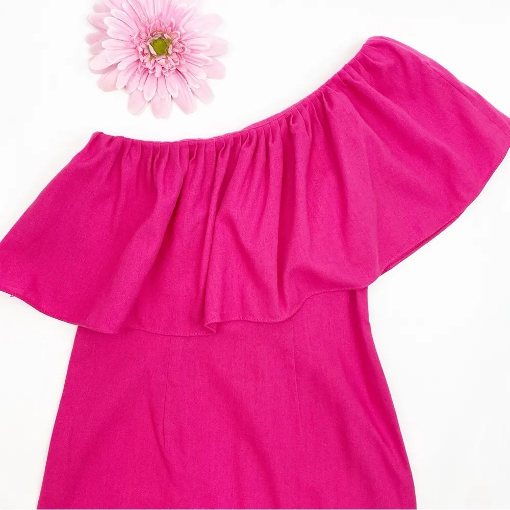 Pomander Place X Tuckernuck Florencia One Shoulder Ruffle Midi Dress Fuchsia Pink Size XS - Image 4
