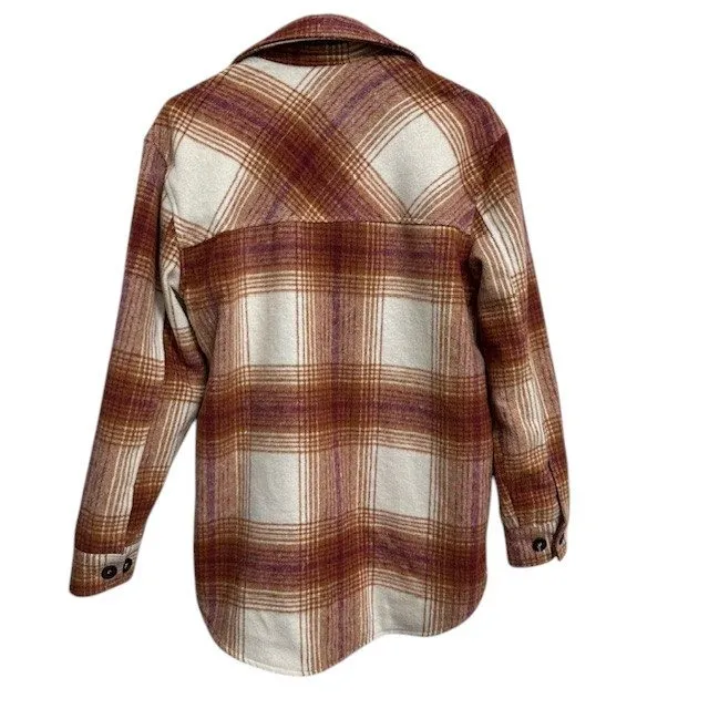 Thread & Supply Womens Plaid Shacket Shirt Jacket Brown White Overshirt Sz Small - Image 3