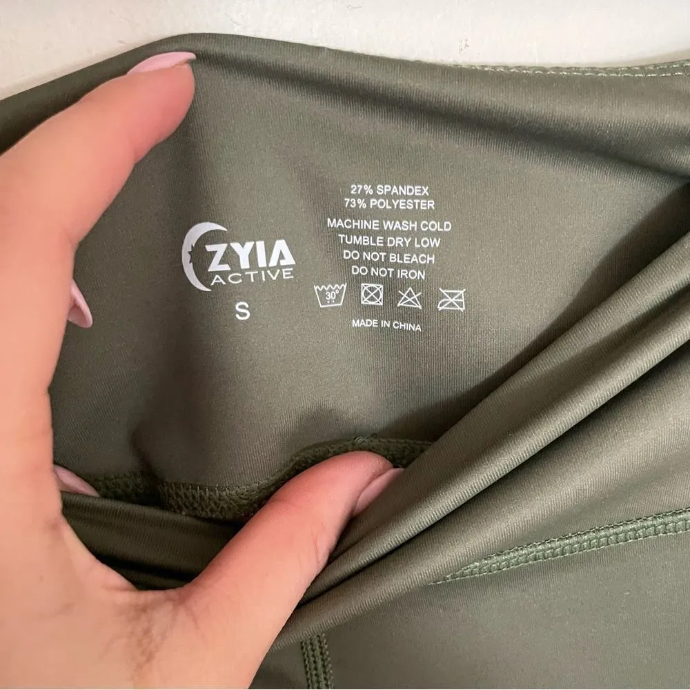 ZYIA Active Army Green Mesh Light N Tight High Rise Leggings Size Small - Image 4
