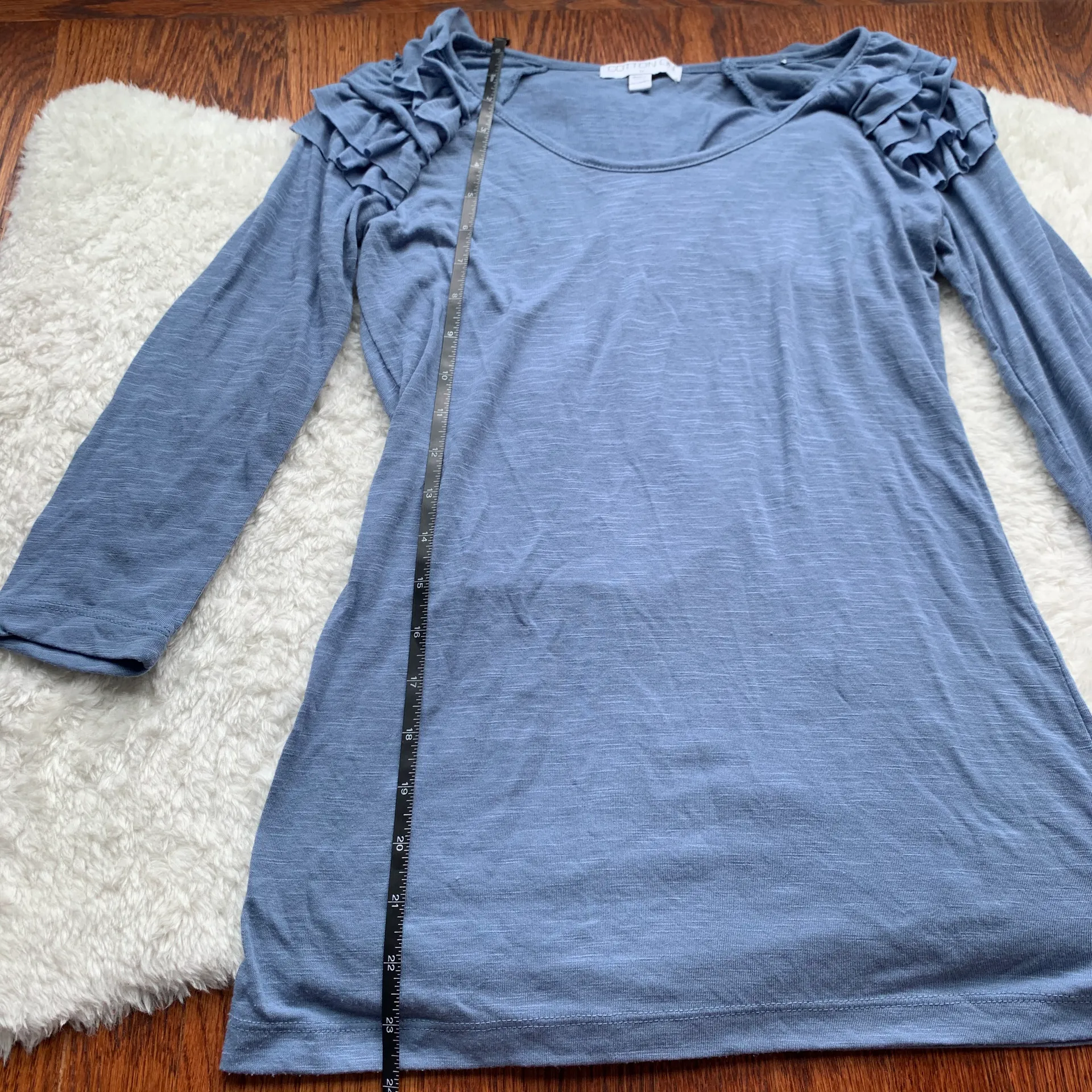 Blue Ruffle Crewneck Knit Top - Image 6