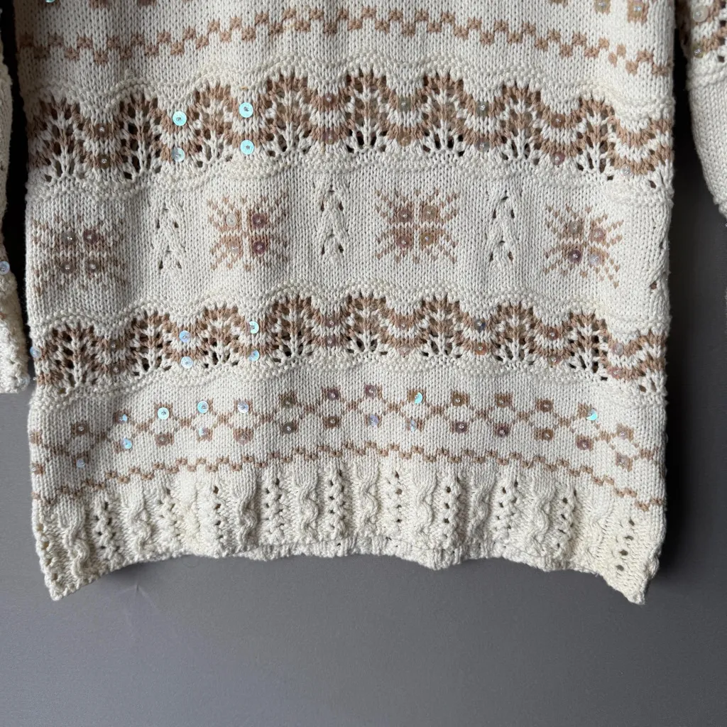 Lizsport sz S petite cream‎ knit sequin sweater - Image 3