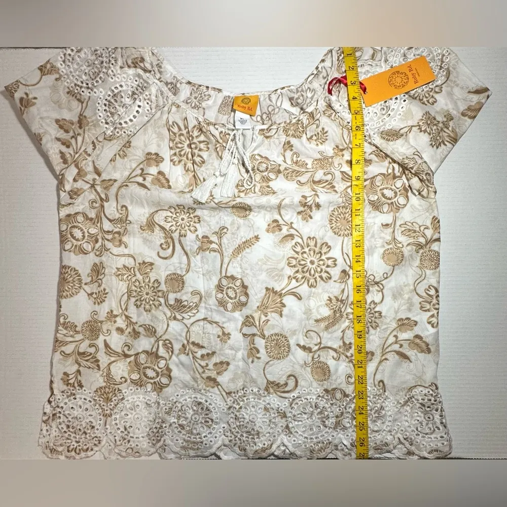 Ruby Rd. Tan Beige Blouse Bohemian Eyelets Natural Wonders Tassels Womens New XL - Image 4