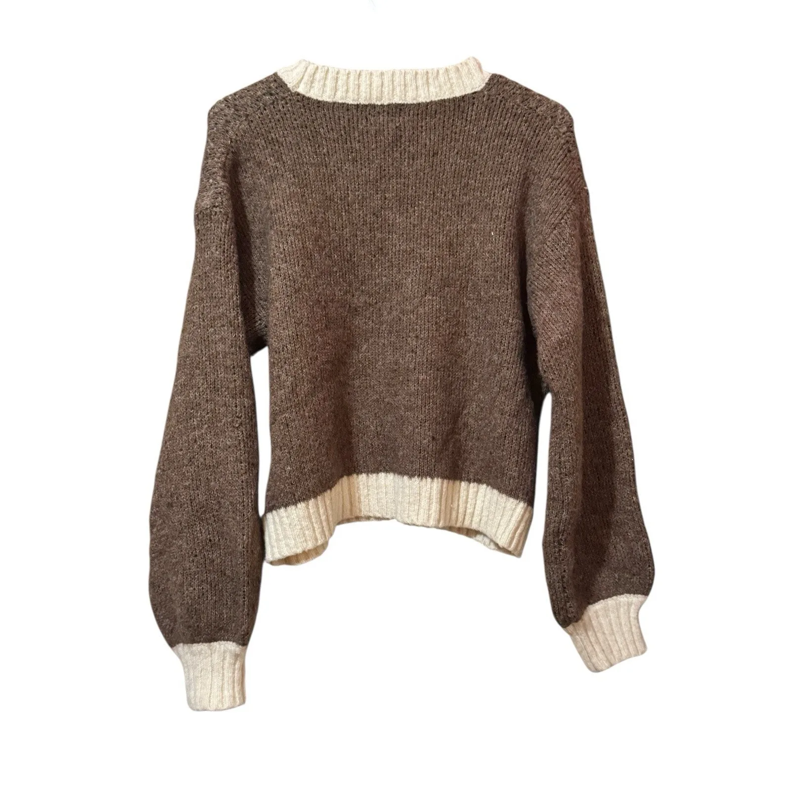 Anthropologie Luna Ivy Teddy Bear Long Sleeve Pullover Sweater Size Small Preppy Brown - Image 2