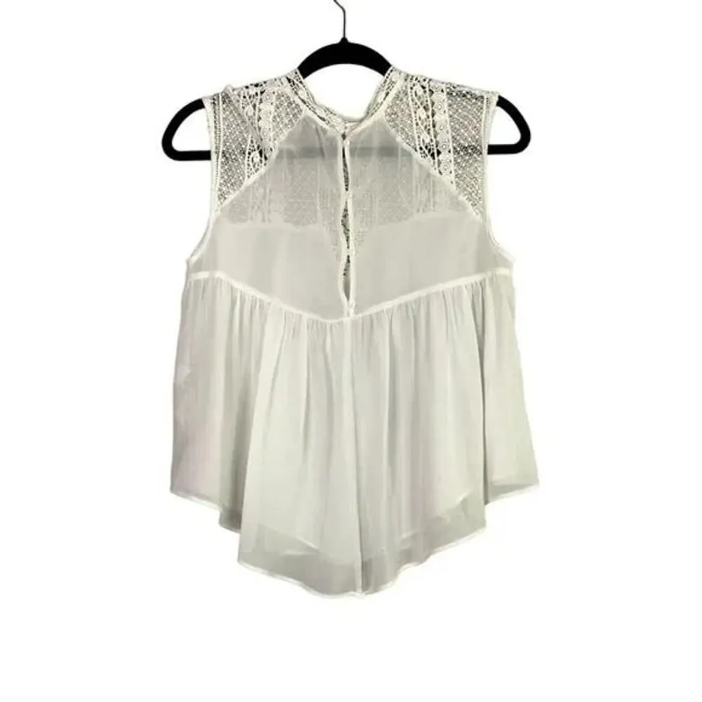 ZARA  TRF Sheer Sleeveless Lace Flowy Boho Blouse Button Eyelet Back S White - Image 11