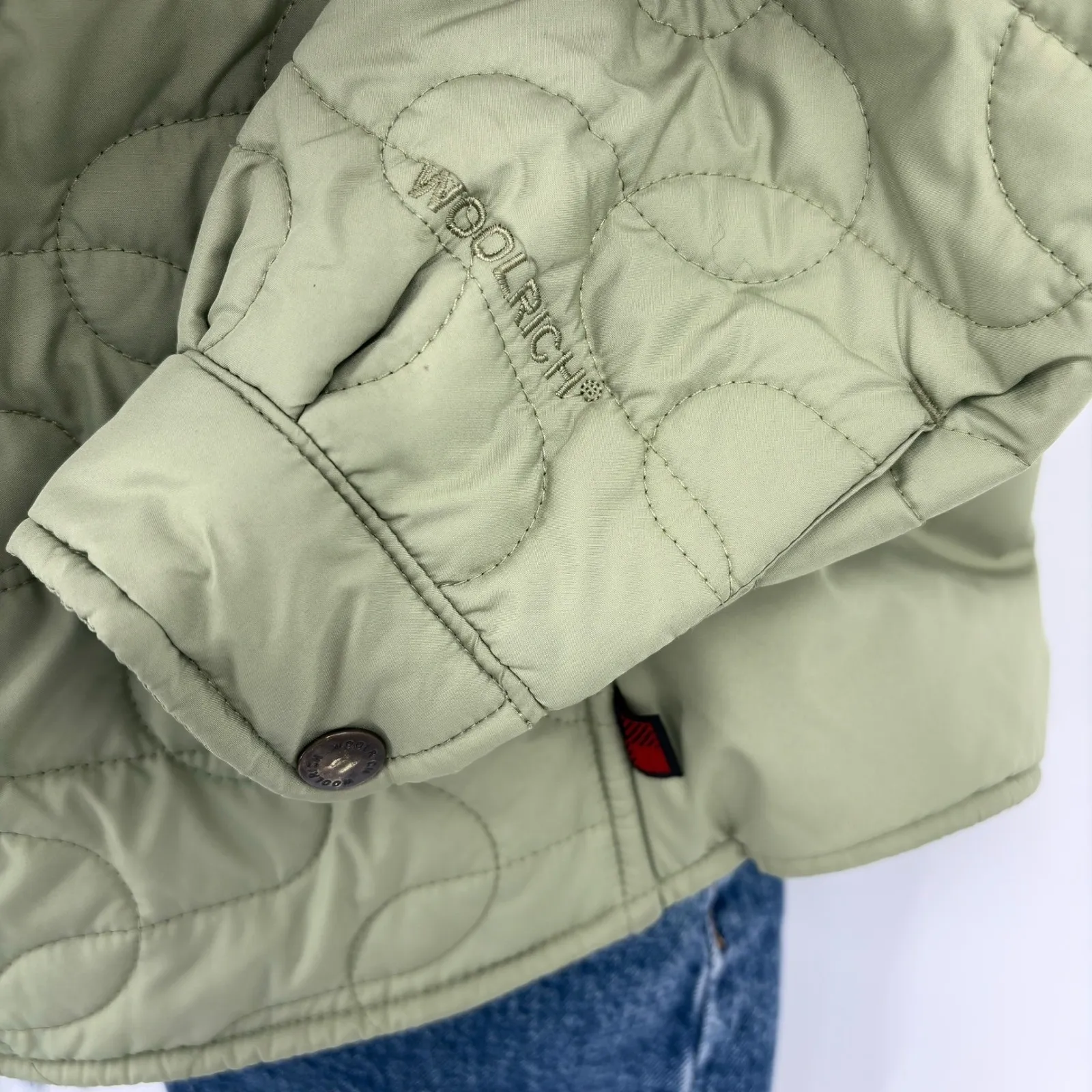 Woolrich Quilted Light Sage Jacket Women Small Snap Button Coat Outdoor Winter - Image 3