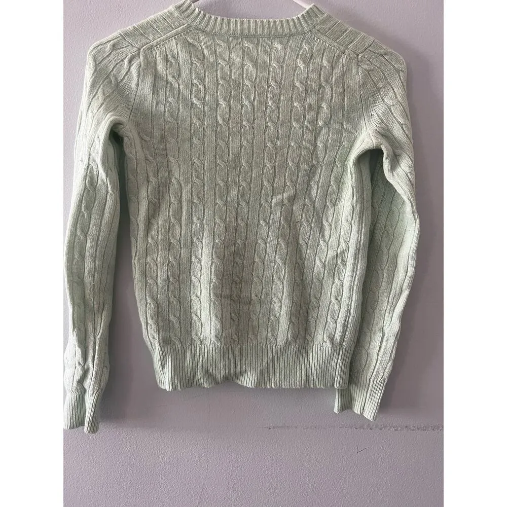 J.Crew Sweater Women's XXS Mint Green Merino Wool Cable Knit Academia Preppy - Image 3