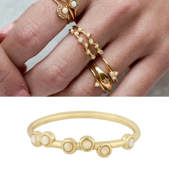 New  Scattered Opal Gold Tone Serena Stacking Ring Size 6 - Image 3