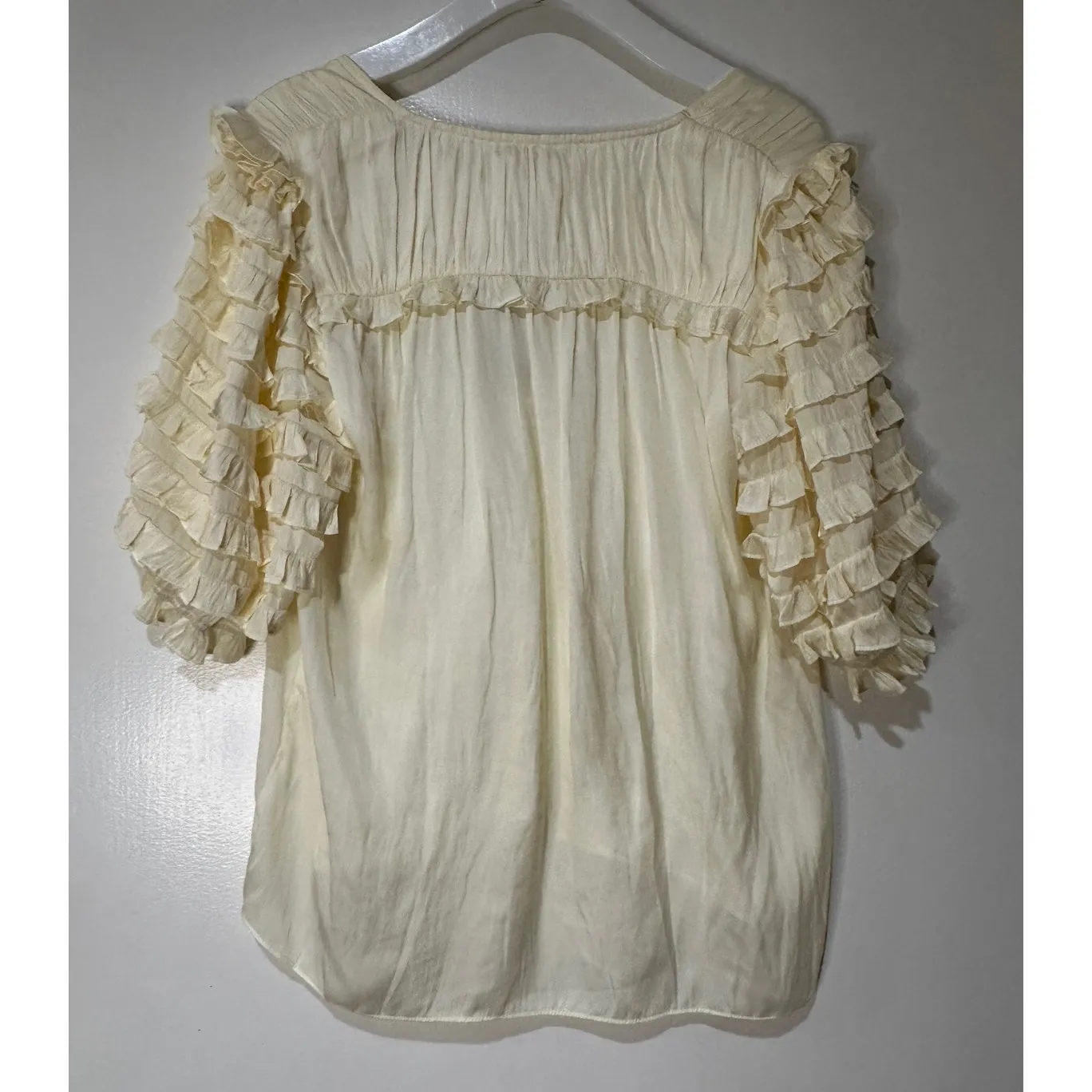 Ramy Brook Waverly Ruffle Short Sleeve Blouse Ivory Size Large NWT Ruffle Detail - Image 9