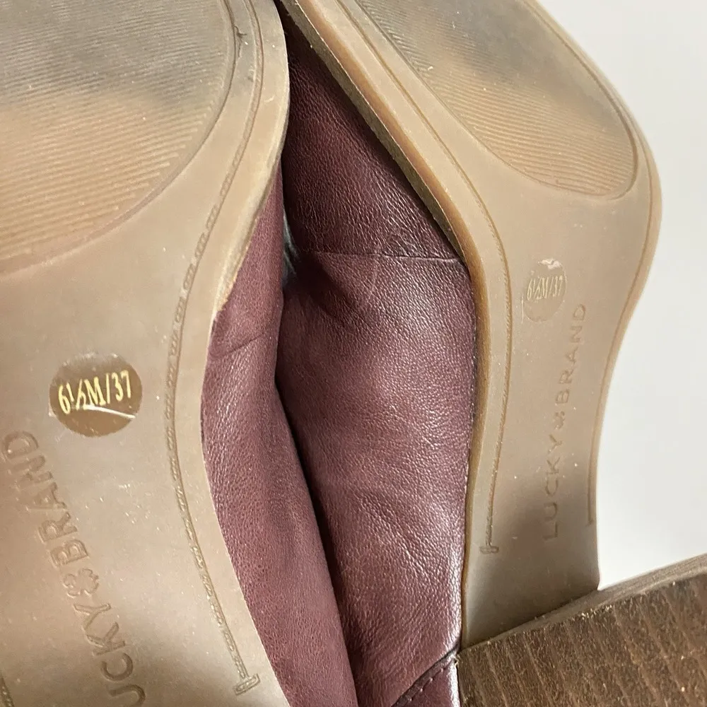 Lucky Brand Joal Bootie Size 6.5 M Raisin Wild Leather Maroon Peep Toe Heel - Image 13