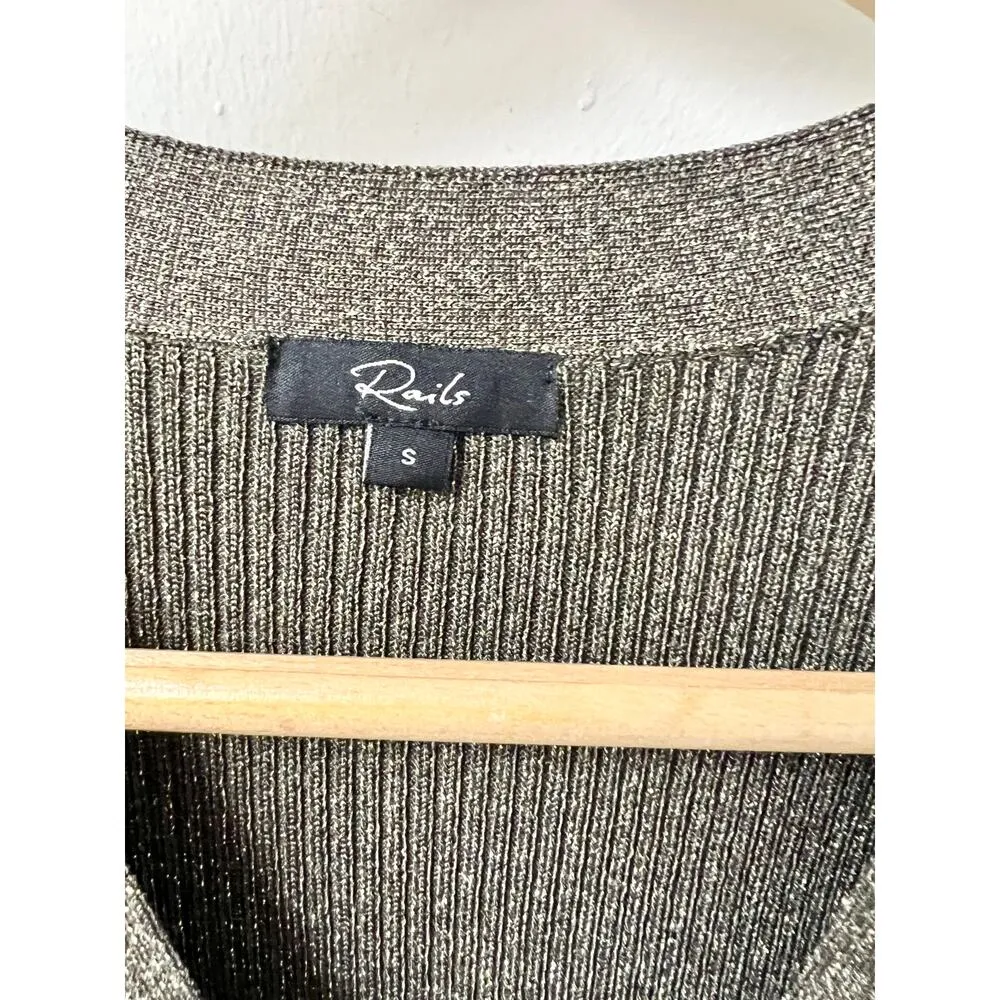 Rails Beau Metallic Long Sleeve Ribbed Knit Cardigan Gunmetal gold Womens Size S - Image 4
