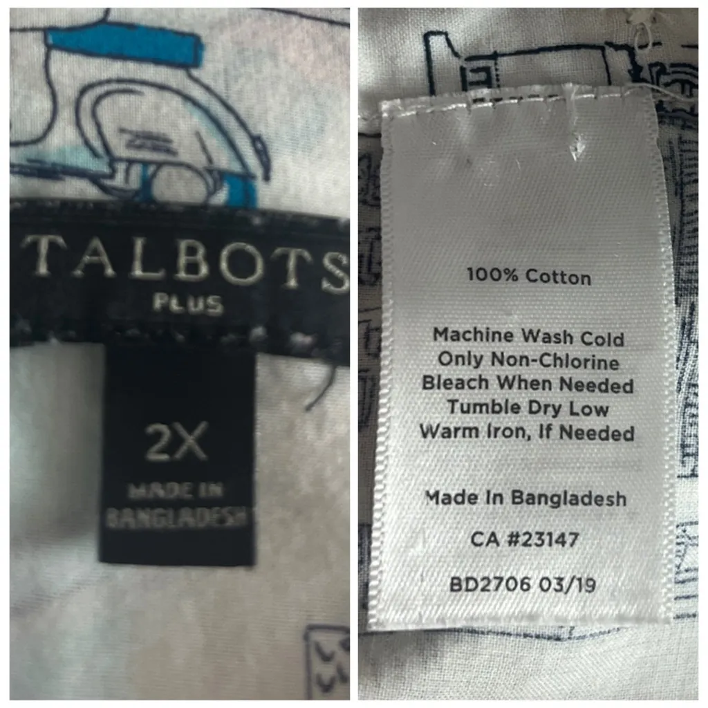 Talbots Top Popover Collared Tunic Roman Holiday White Multi Women’s Size 2X - Image 13