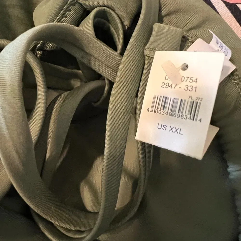 AE Aerie Olive Green Ruched Bandeau Bikini Top Halter Swimsuit XXL - Image 4